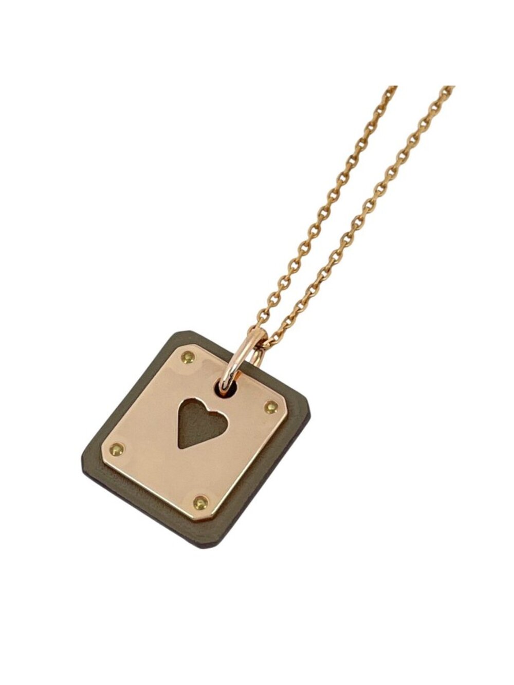 Hermes Necklace As de Coeur PM Metal Leather Pink Gold Brown